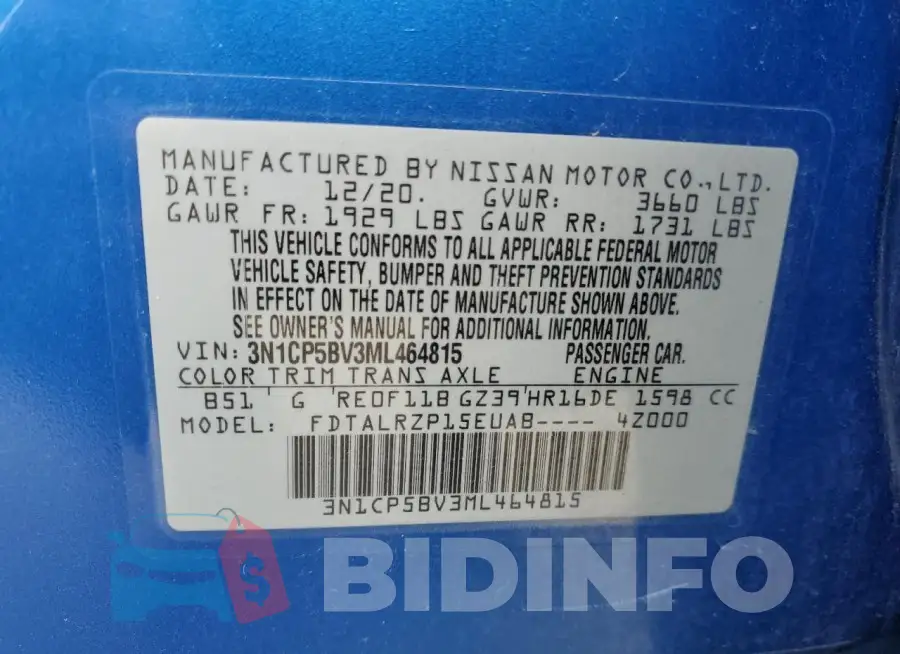 3N1CP5BV3ML464815 Photo# 14
