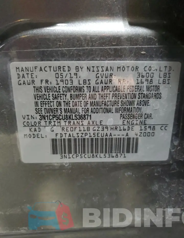 3N1CP5CU8KL536871 Photo# 13