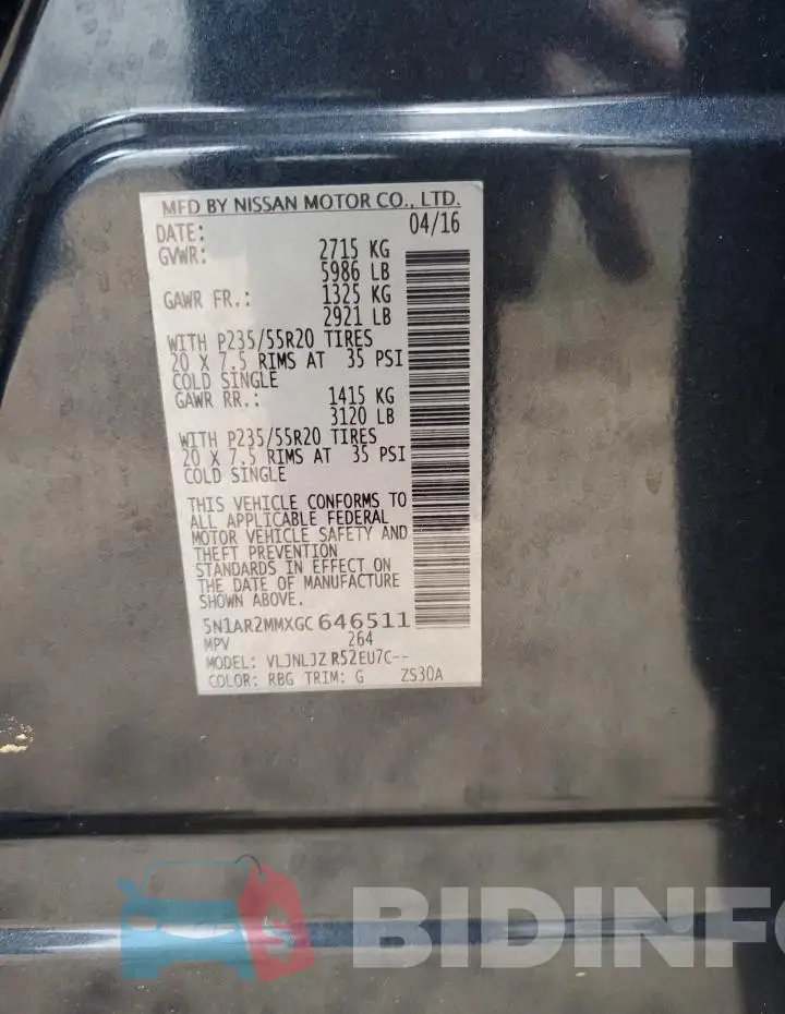 5N1AR2MMXGC646511 Photo# 13