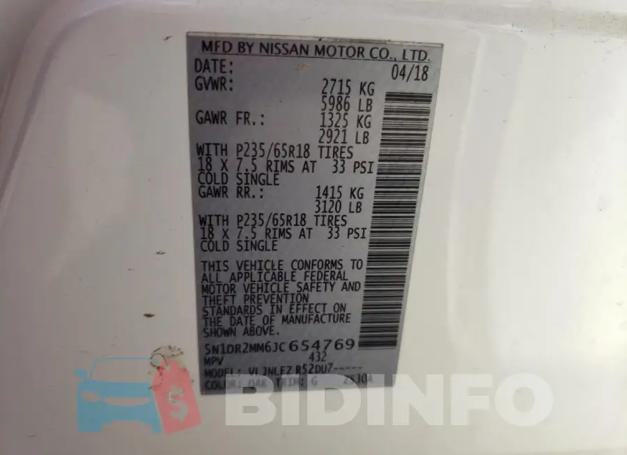 5N1DR2MM6JC654769 Photo# 14