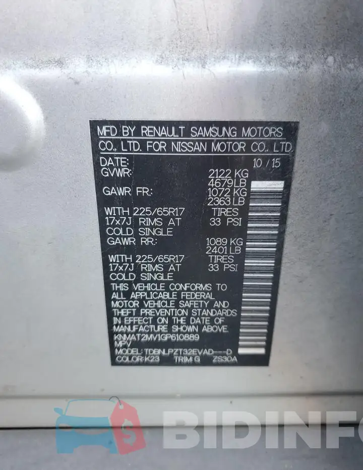 KNMAT2MV1GP610889 Photo# 13