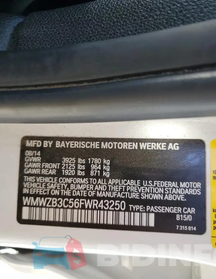 WMWZB3C56FWR43250 Photo# 12