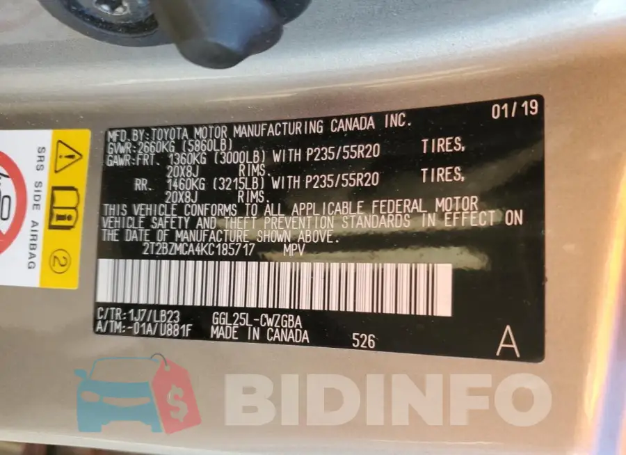 2T2BZMCA4KC185717 Photo# 13