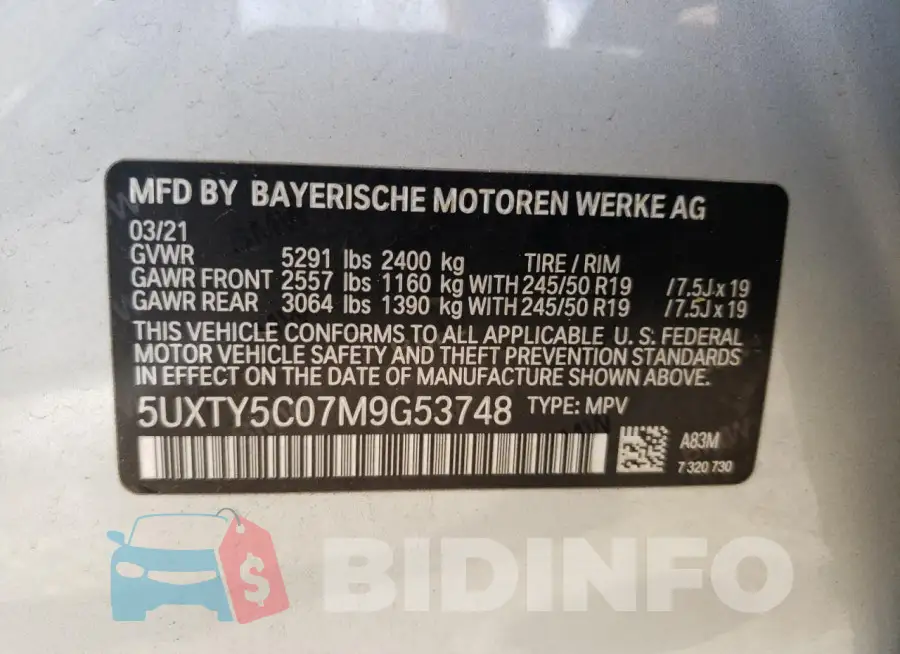 5UXTY5C07M9G53748 Photo# 13