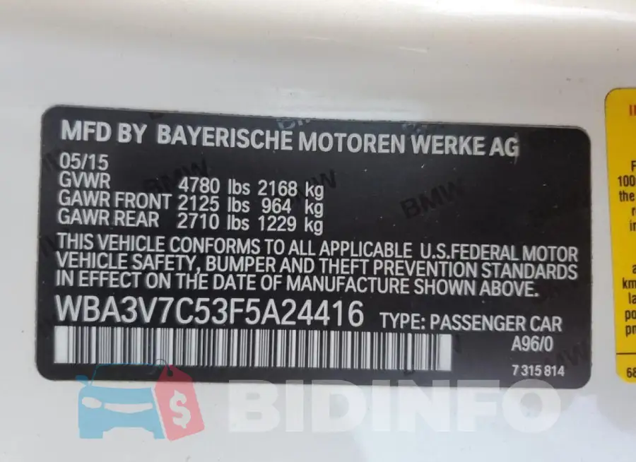 WBA3V7C53F5A24416 Photo# 12