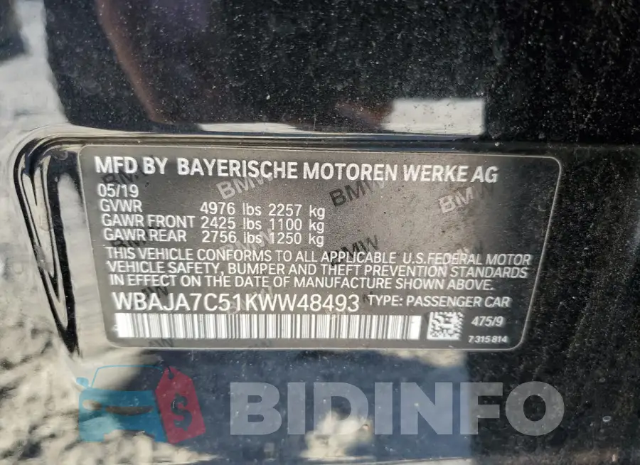 WBAJA7C51KWW48493 Photo# 12