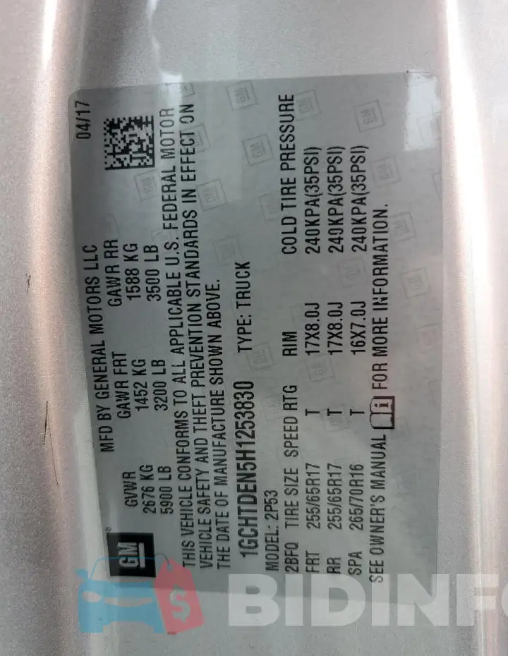 1GCHTDEN5H1253830 Photo# 12