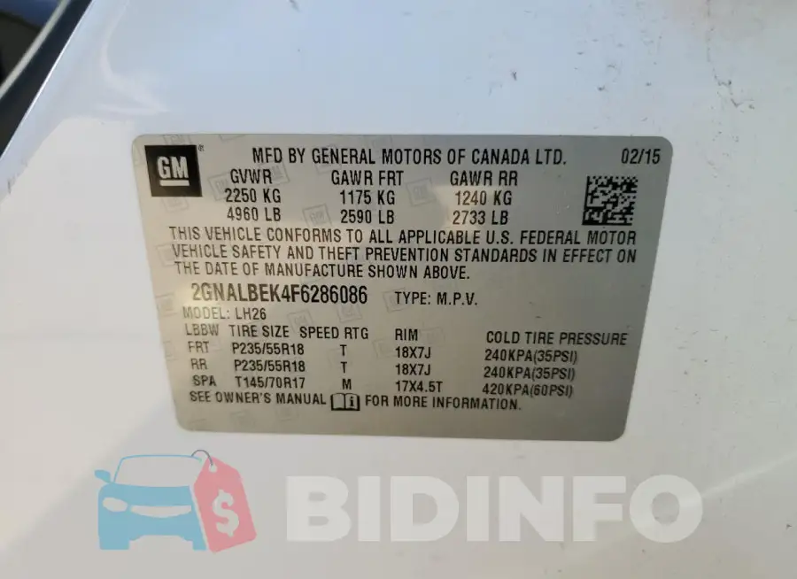2GNALBEK4F6286086 Photo# 13