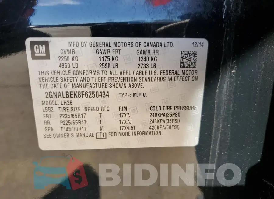 2GNALBEK8F6250434 Photo# 13