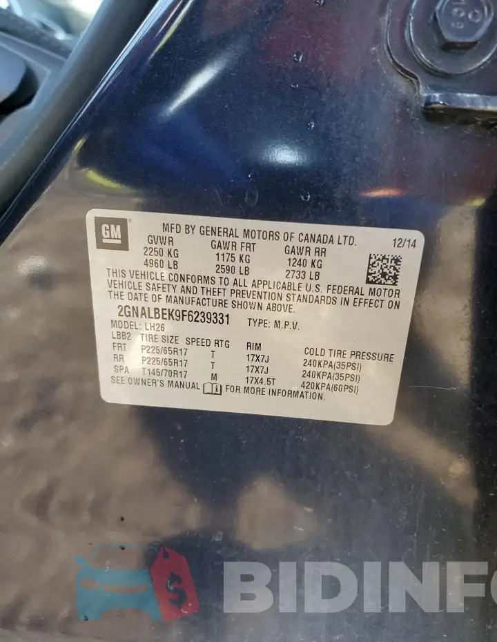 2GNALBEK9F6239331 Photo# 13