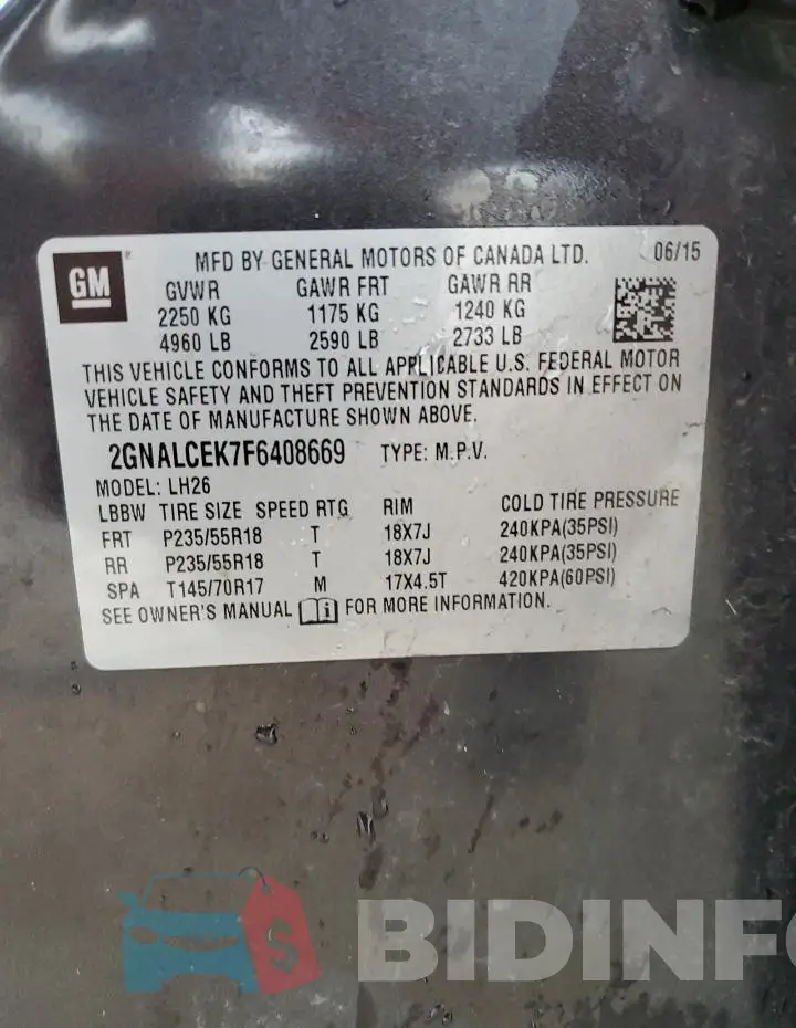 2GNALCEK7F6408669 Photo# 13