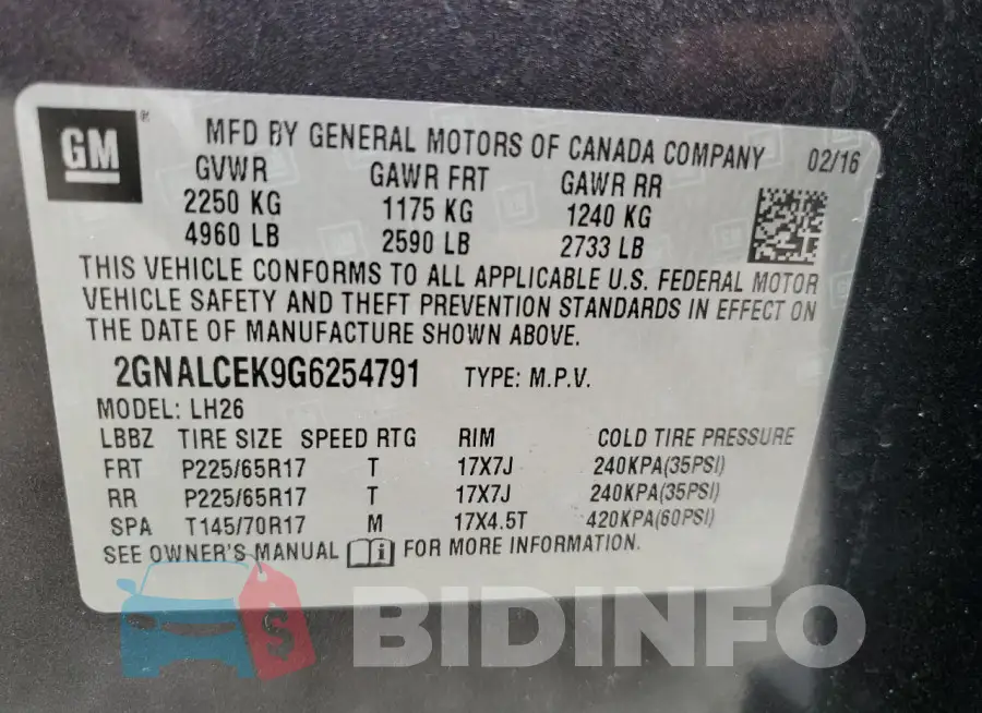 2GNALCEK9G6254791 Photo# 13