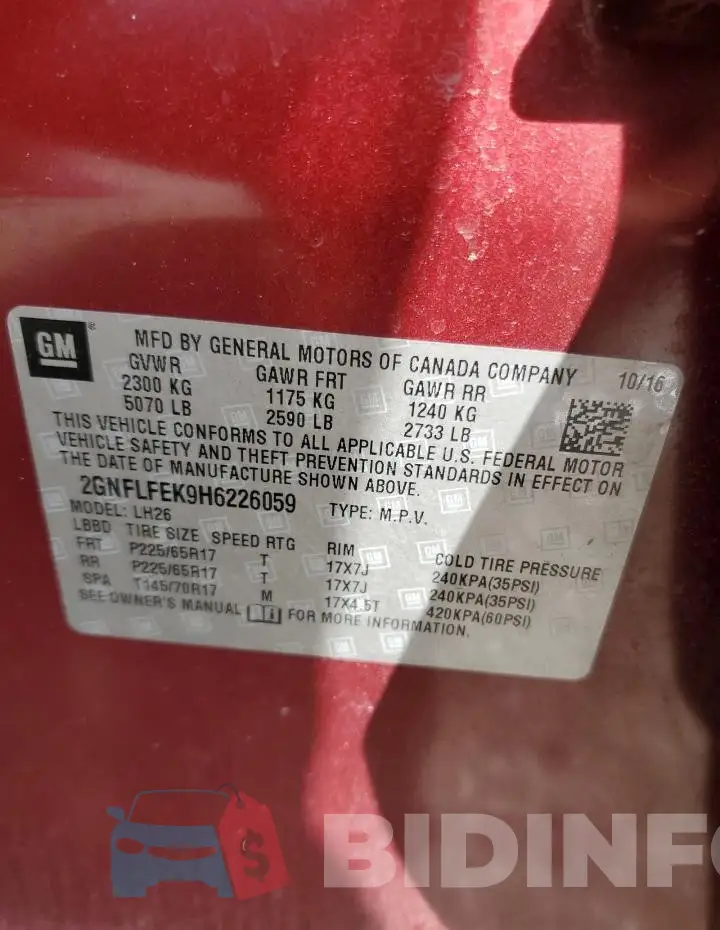 2GNFLFEK9H6226059 Photo# 13