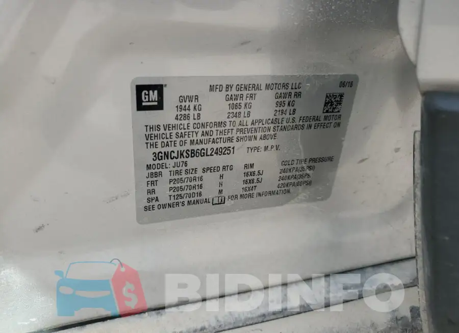 3GNCJKSB6GL249251 Photo# 13