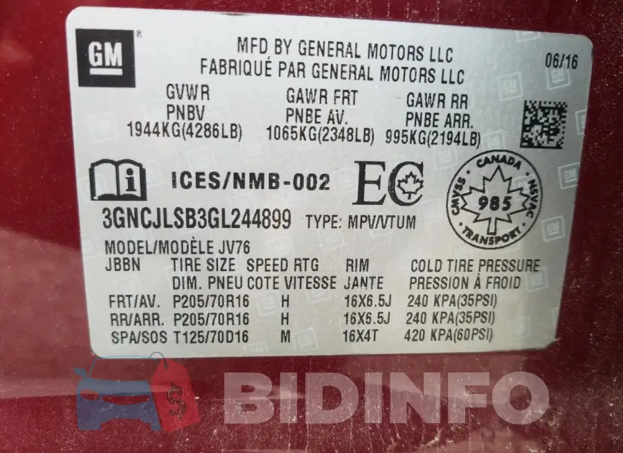 3GNCJLSB3GL244899 Photo# 12