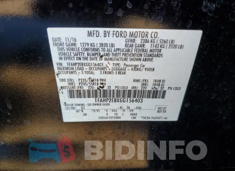 1FAHP2E8XGG156403 Photo# 12