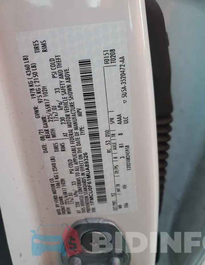 1FMCU0F61MUA89326 Photo# 14