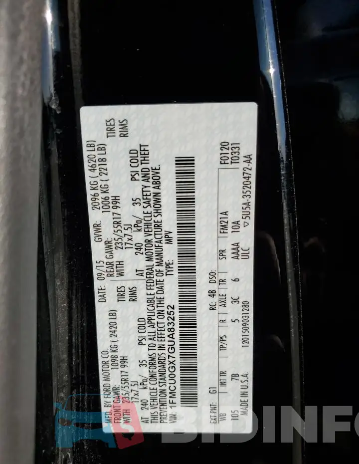 1FMCU0GX7GUA83252 Photo# 13