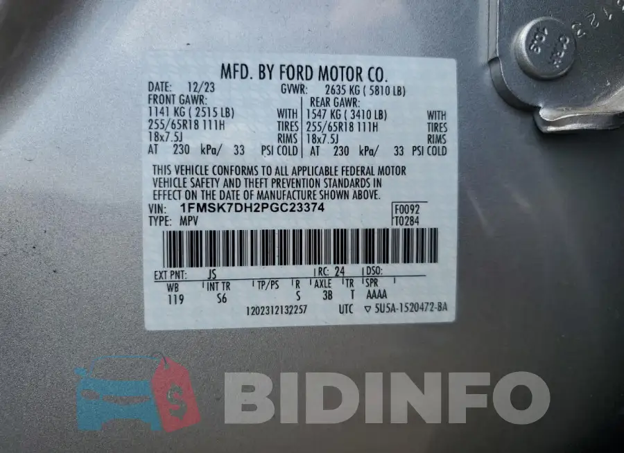 1FMSK7DH2PGC23374 Photo# 13
