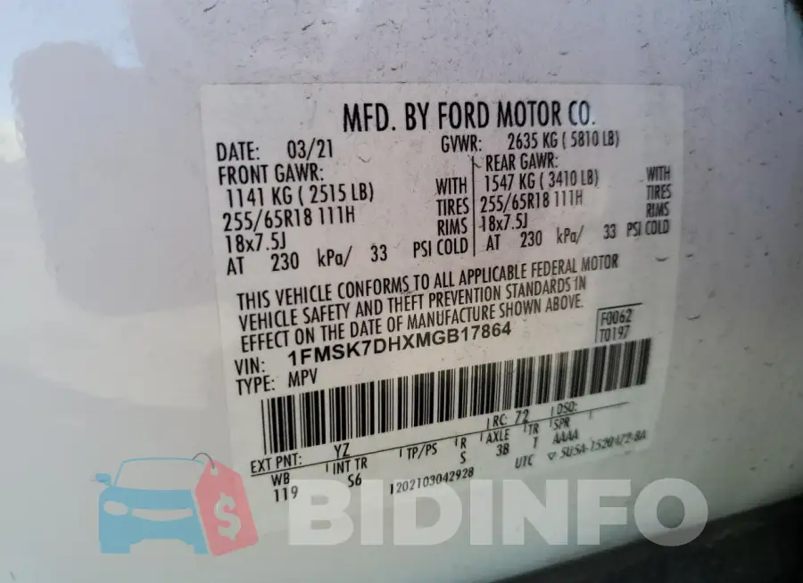 1FMSK7DHXMGB17864 Photo# 13