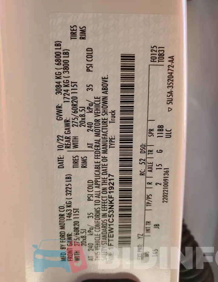 1FTEW1C53NKF19217 Photo# 12