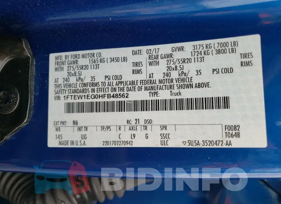 1FTEW1EG0HFB48562 Photo# 12