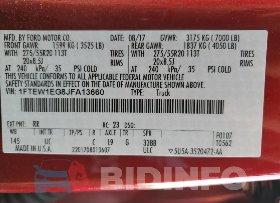 1FTEW1EG8JFA13660 Photo# 14