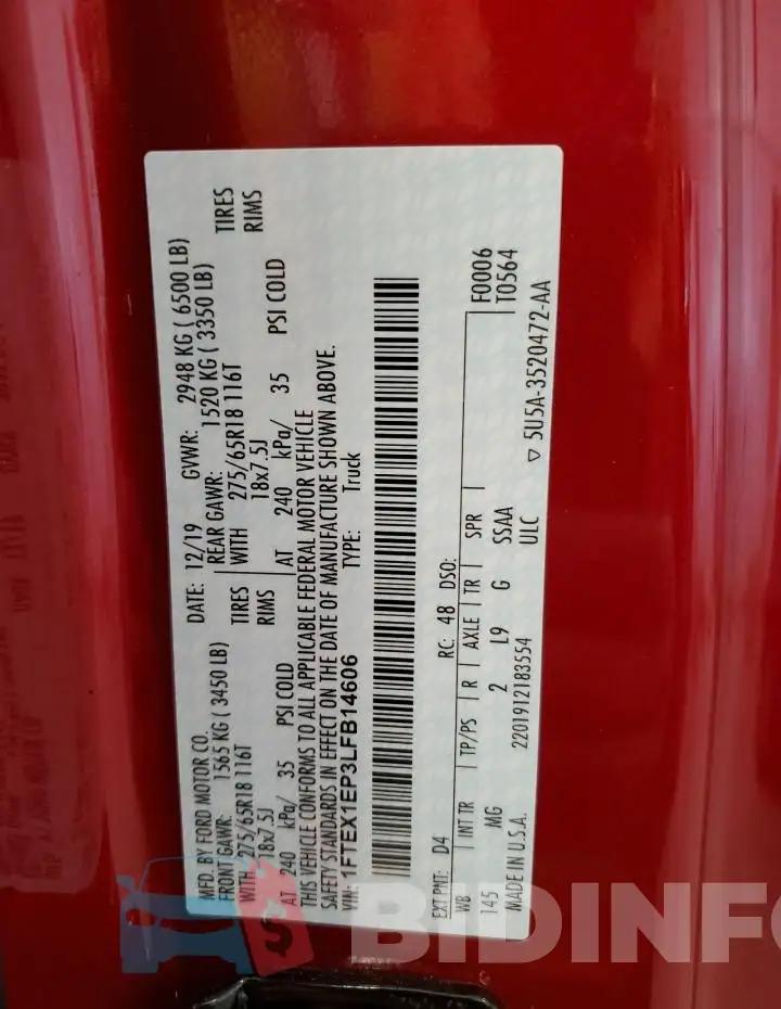 1FTEX1EP3LFB14606 Photo# 12