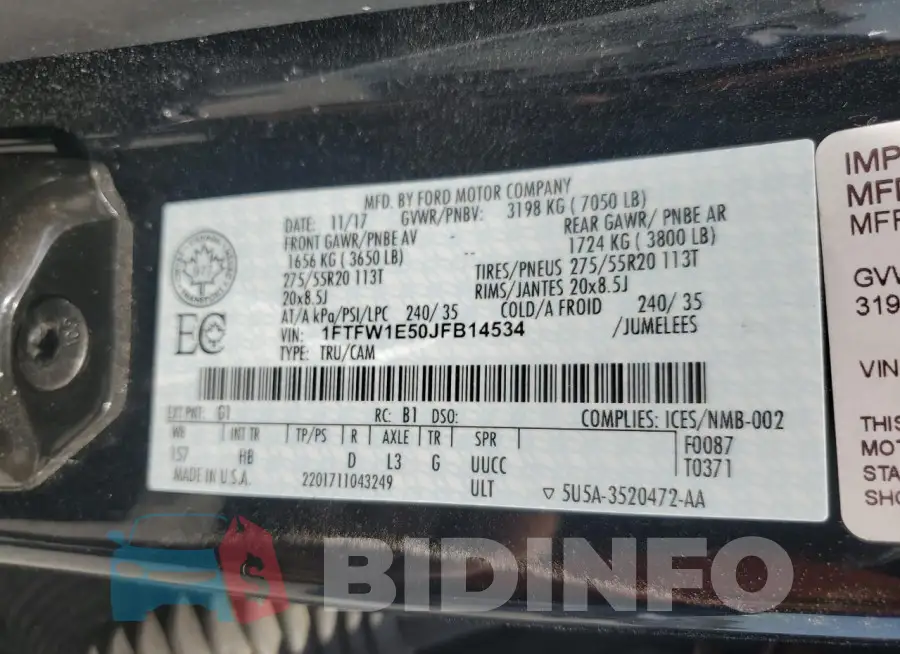 1FTFW1E50JFB14534 Photo# 12