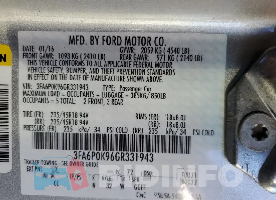 3FA6P0K96GR331943 Photo# 12
