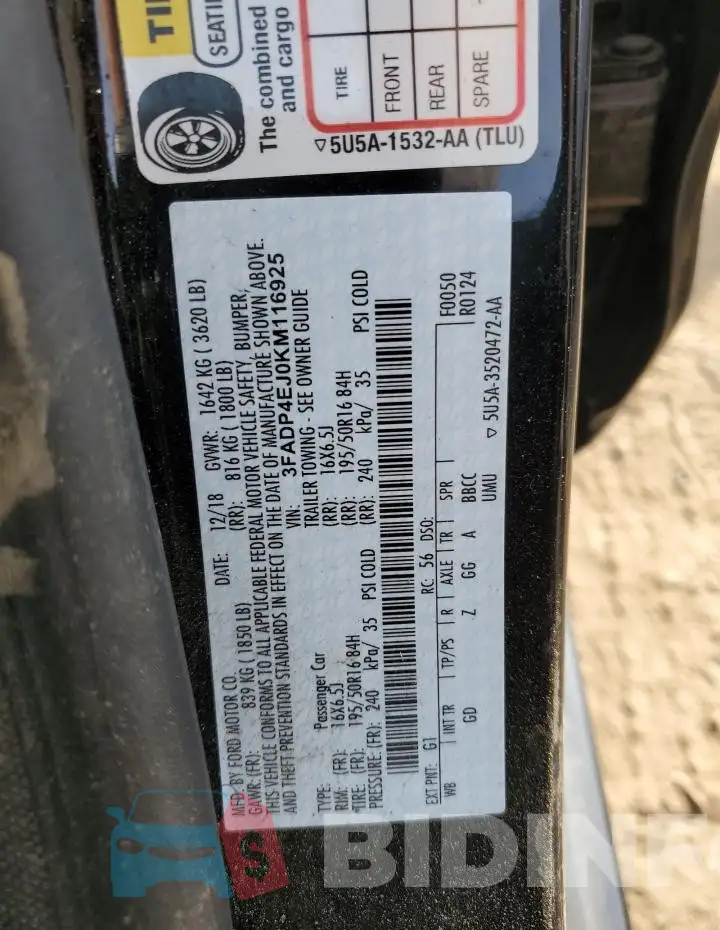 3FADP4EJ0KM116925 Photo# 13