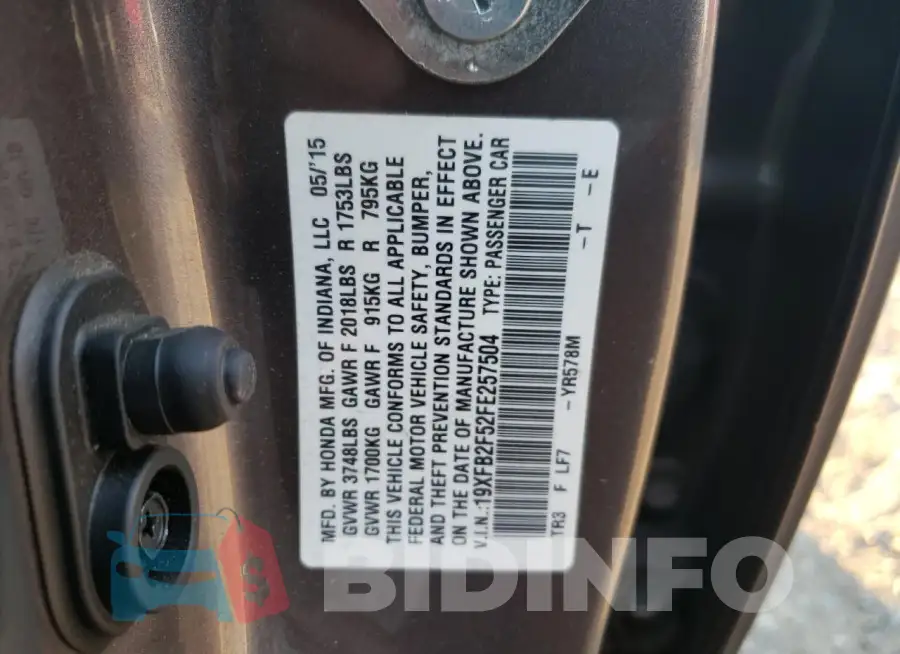 19XFB2F52FE257504 Photo# 12
