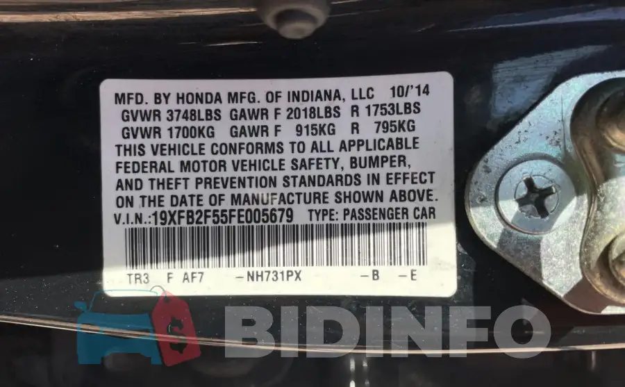 19XFB2F55FE005679 Photo# 10