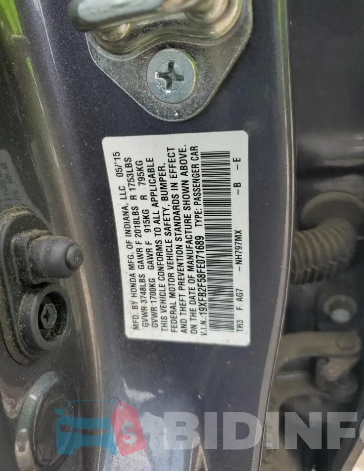 19XFB2F58FE071689 Photo# 12