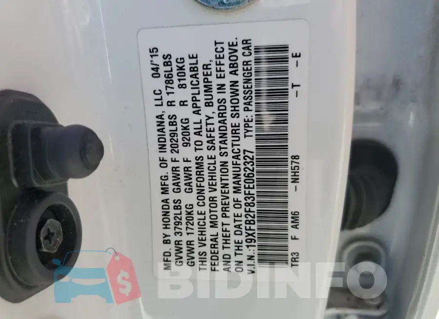 19XFB2F83FE062327 Photo# 12