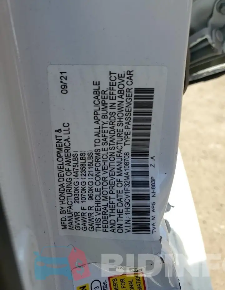 1HGCV1F32MA108708 Photo# 12