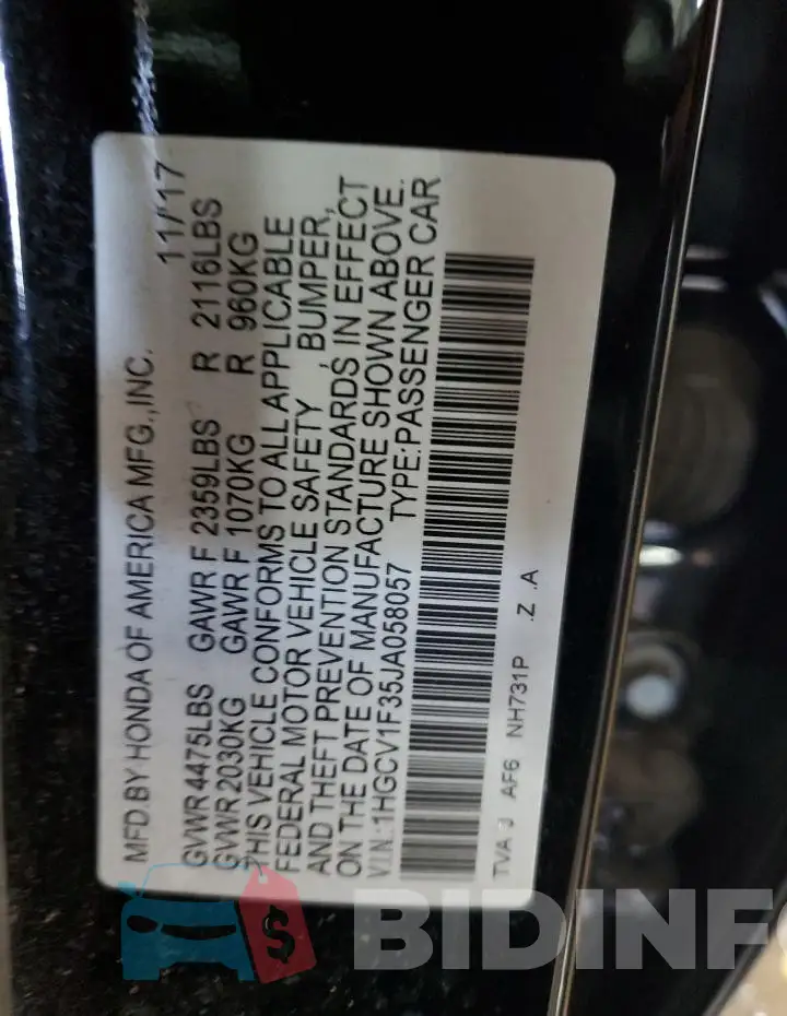 1HGCV1F35JA058057 Photo# 13