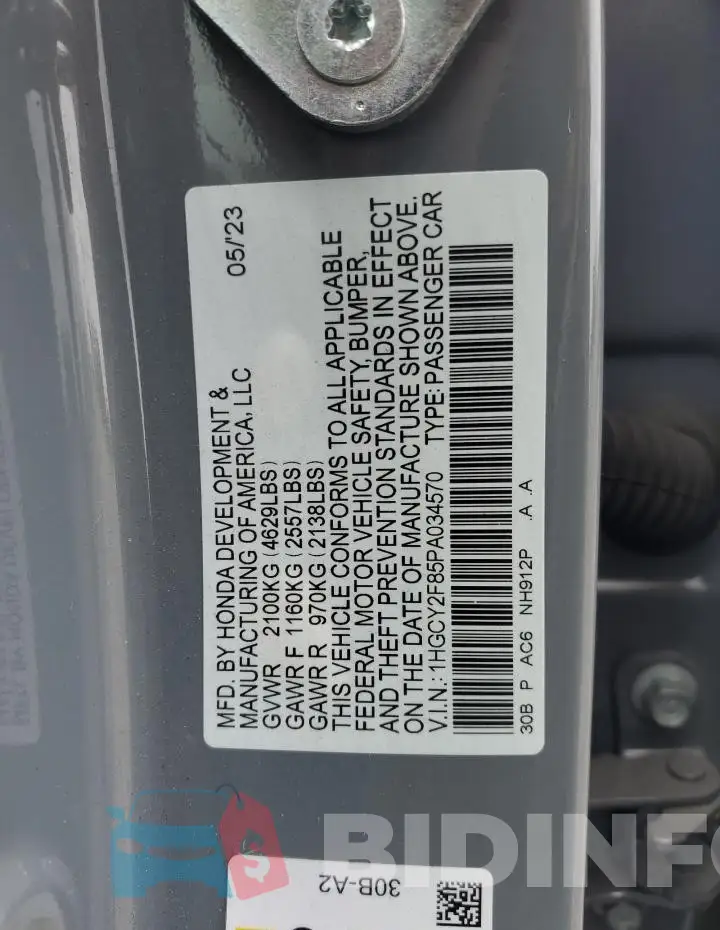 1HGCY2F85PA034570 Photo# 12