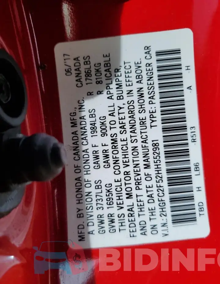 2HGFC2F52HH552981 Photo# 13