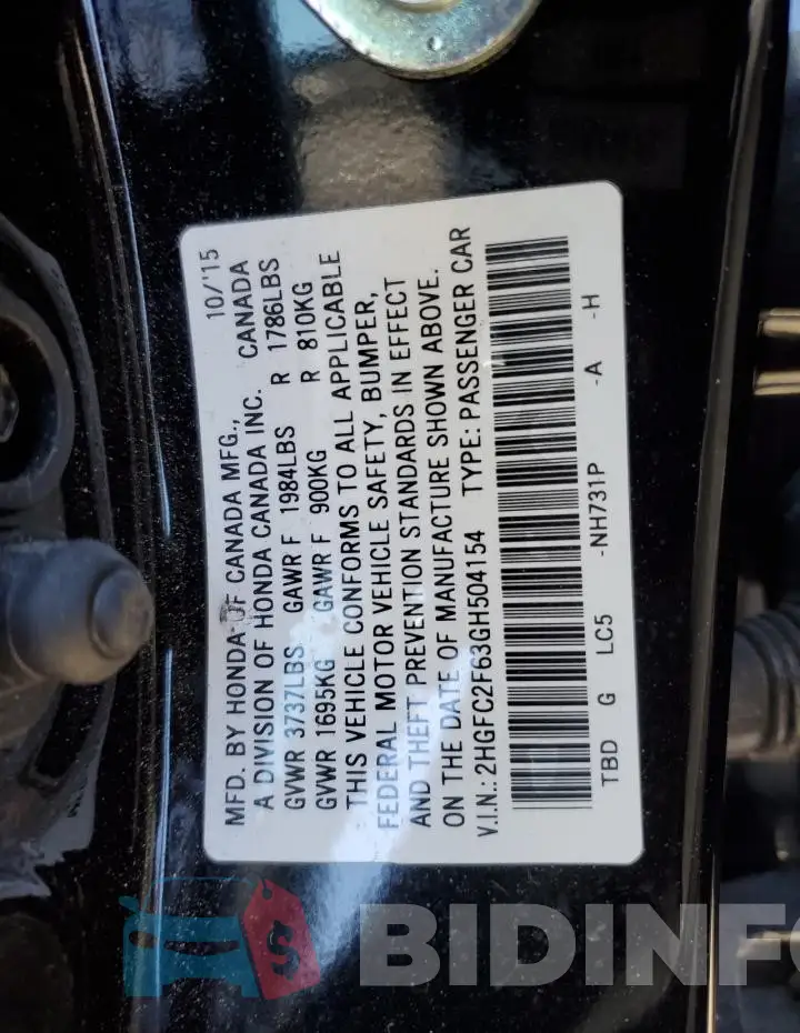 2HGFC2F63GH504154 Photo# 12