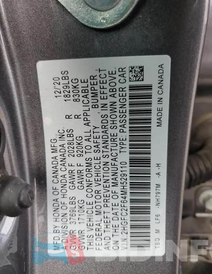 2HGFC2F64MH529110 Photo# 12
