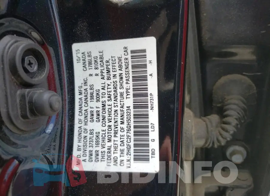 2HGFC2F76GH503234 Photo# 12