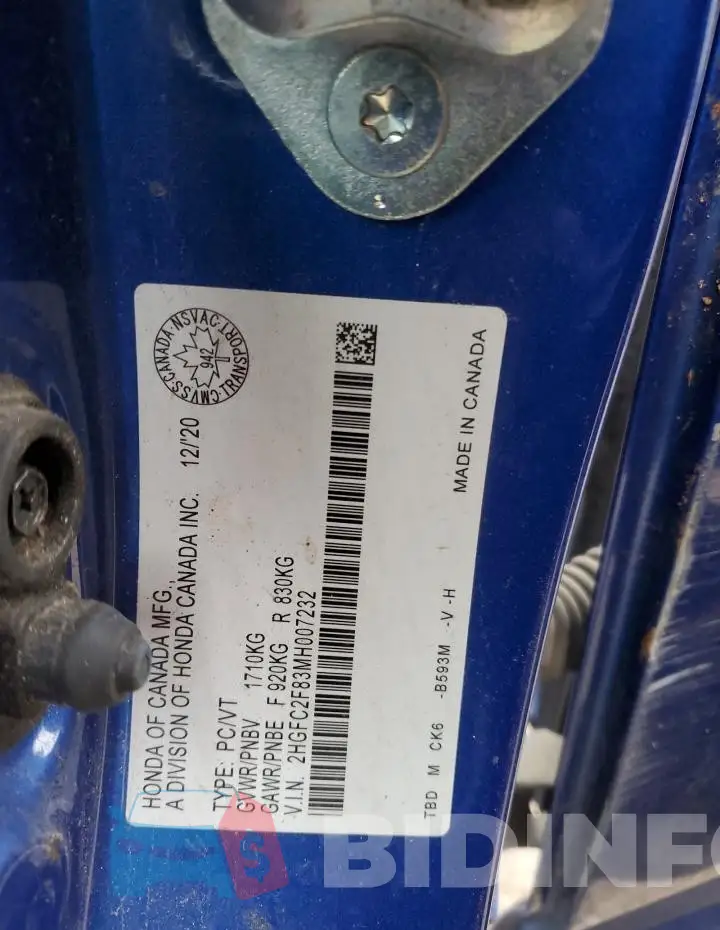 2HGFC2F83MH007232 Photo# 12