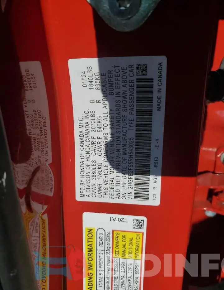 2HGFE2F55RH543025 Photo# 12