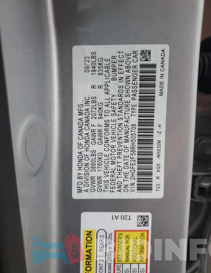 2HGFE2F58RH505708 Photo# 12