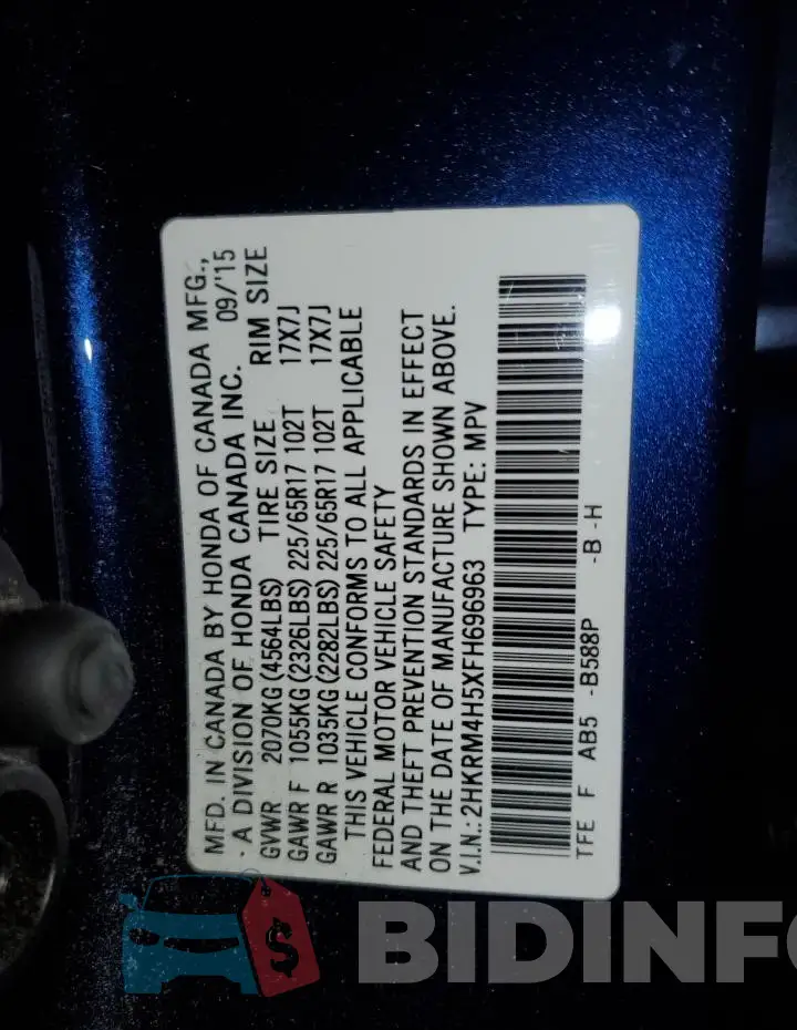 2HKRM4H5XFH696963 Photo# 13