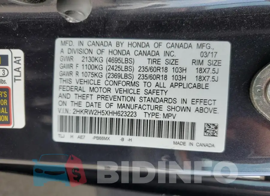 2HKRW2H5XHH623223 Photo# 12