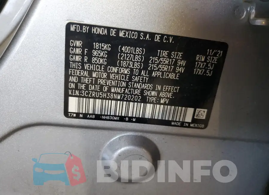 3CZRU5H38NM720202 Photo# 14