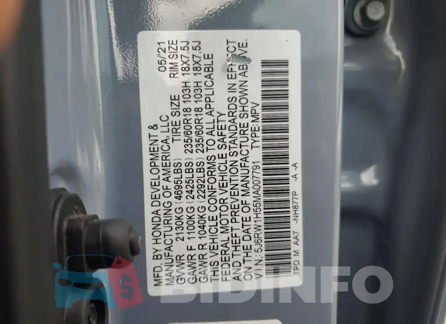 5J6RW1H55MA007791 Photo# 14