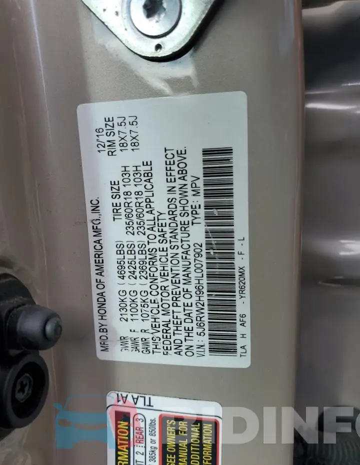 5J6RW2H96HL007902 Photo# 13